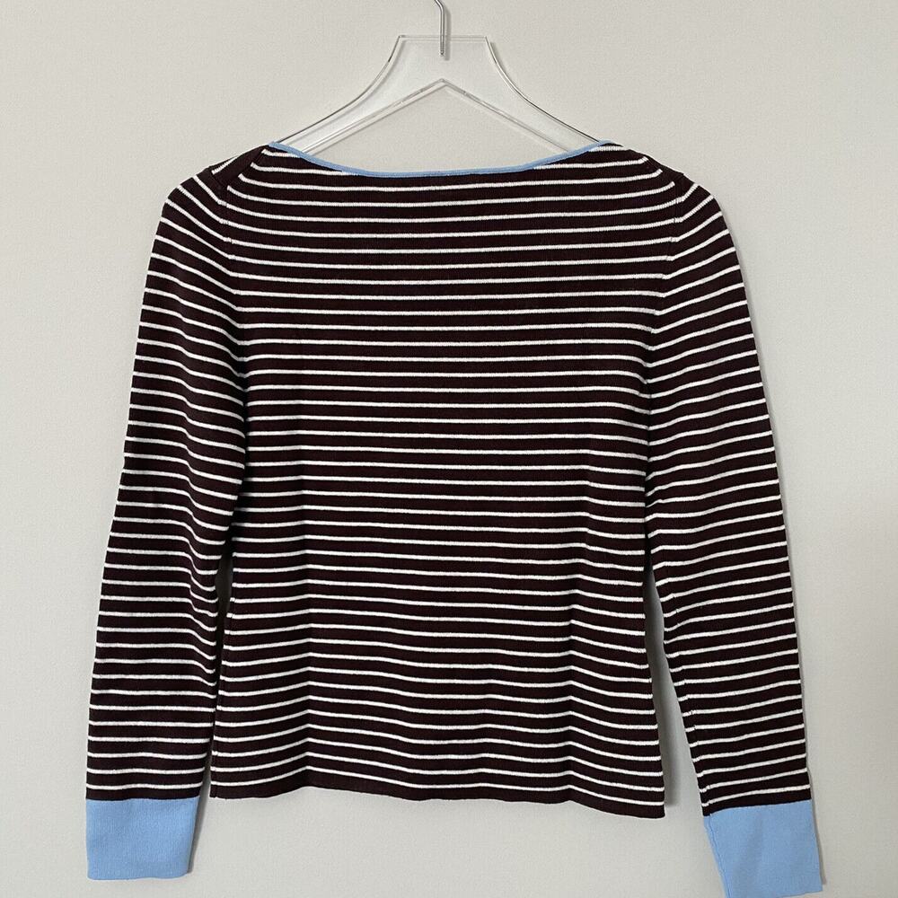 LOFT Women's Sweater Sz S Striped Brown,‎ White, Blue - Picture 2 of 9